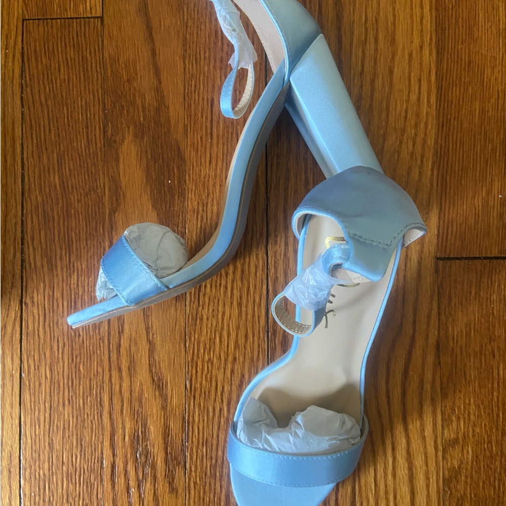 Lulus Baby Blue Satin Ankle Strap Heels 7.5